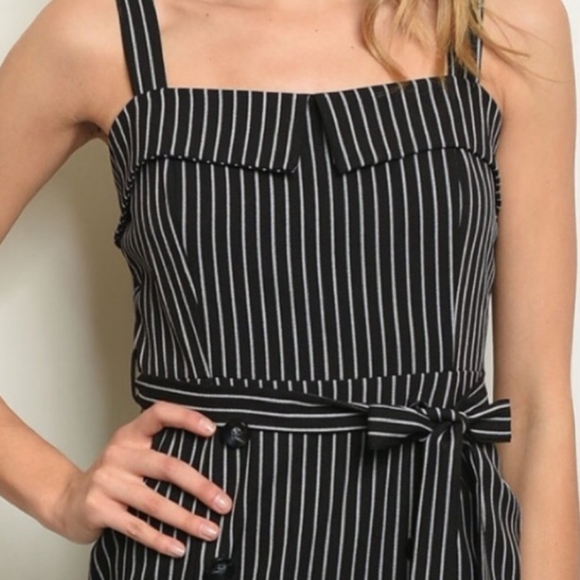 Black Striped belted sleeveless dress - Picture 2 of 12